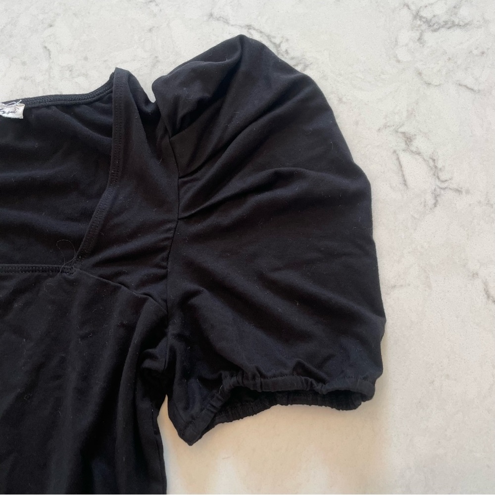 ANTHRO ❤️ Little Black Bodysuit ❤️ Square Neck Puff Sleeve Black Size M